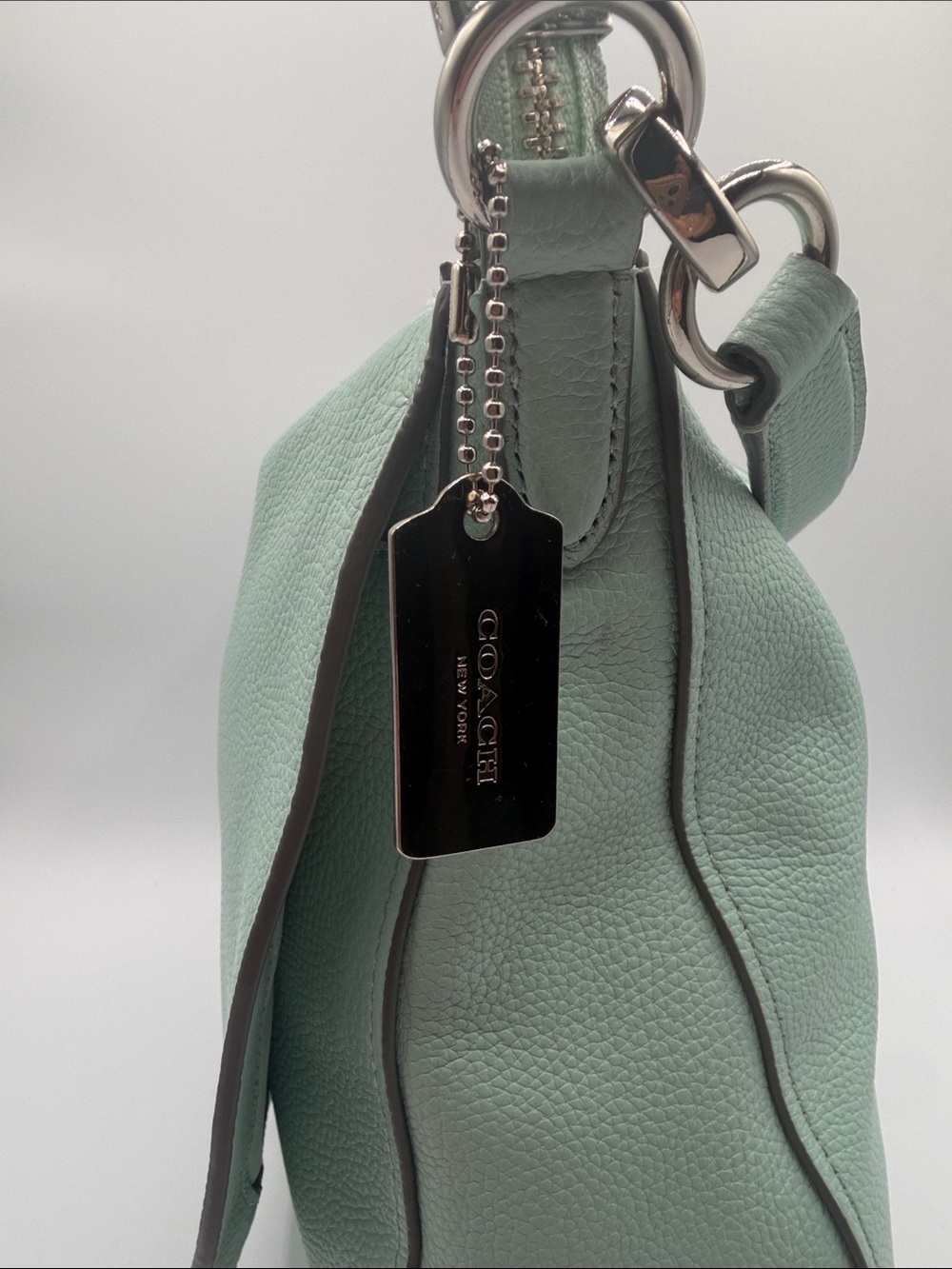 Coach Mint Green Pebbled Leather Shoulder Bag with Turn-Lock - Picture 7 of 11